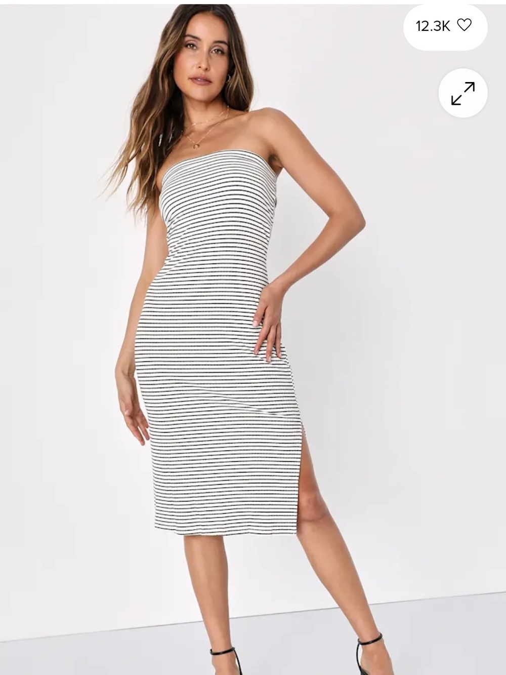 RVCA Black & White Strapless Striped Midi Dress